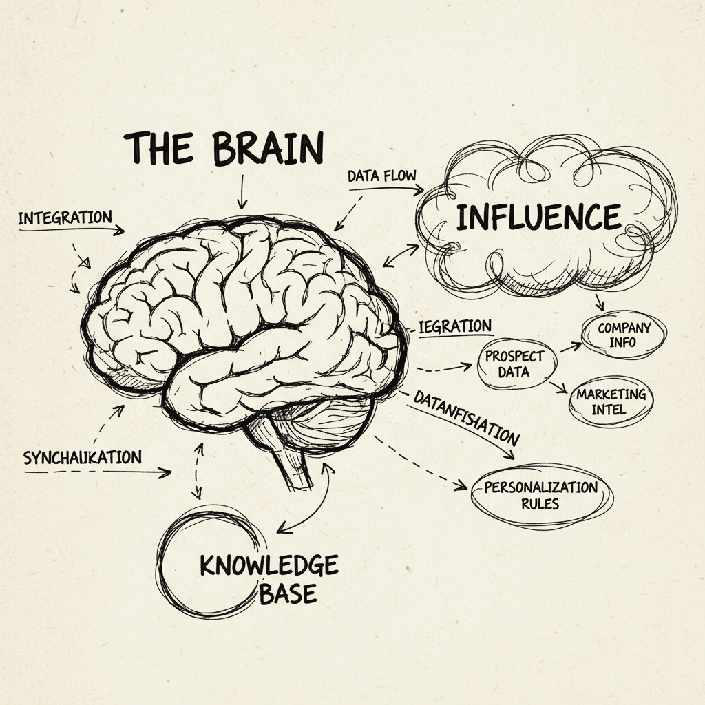 The Brain knowledge base integration showing prospect data and personalization