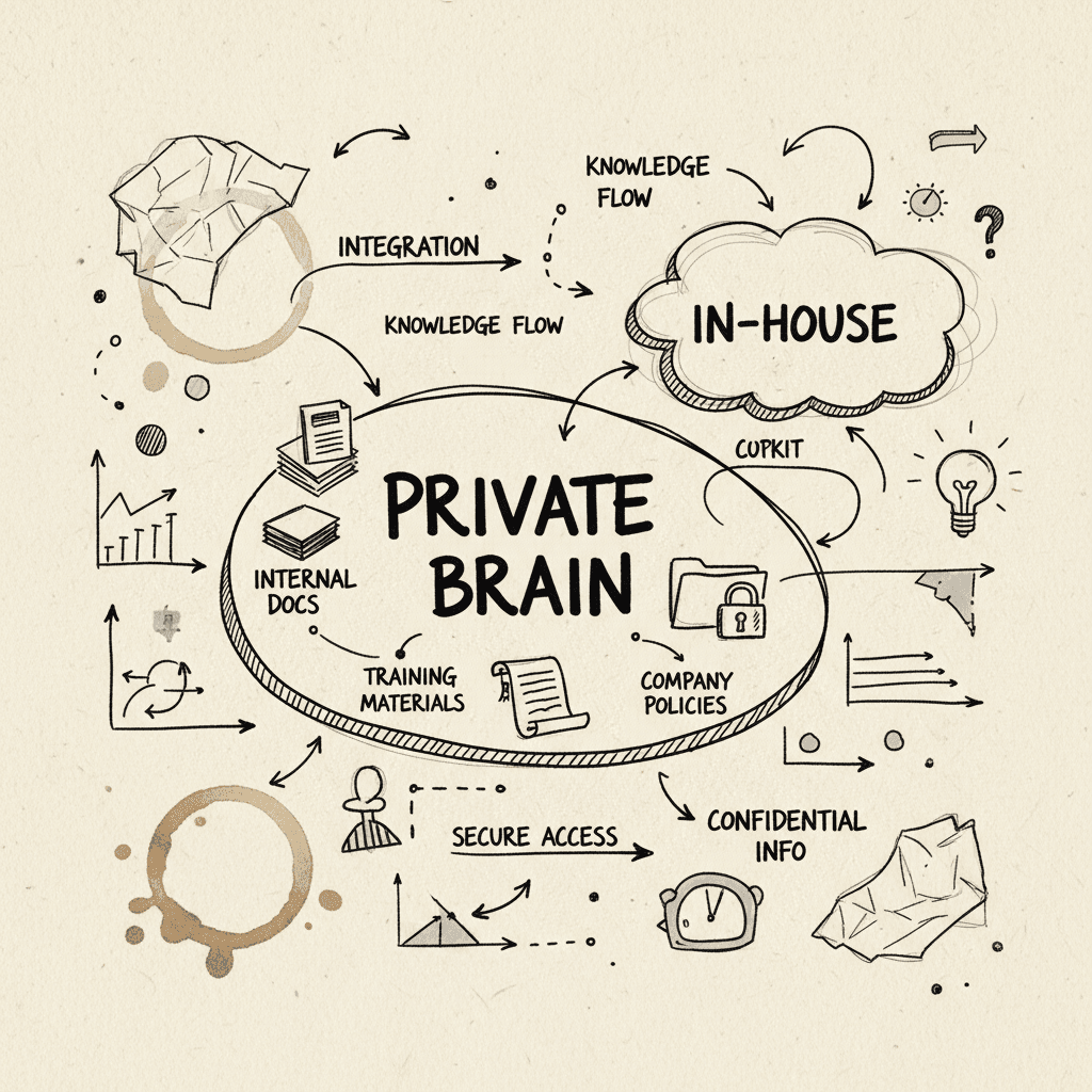 Private Brain knowledge base integration showing internal documents and training materials